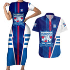 Personalized Western Bulldogs Couples Matching Short Sleeve Bodycon Dress and Hawaiian Shirt Modern Geometric Sports Graphic Style