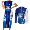 Personalized Western Bulldogs Couples Matching Short Sleeve Bodycon Dress and Long Sleeve Button Shirt Modern Geometric Sports Graphic Style