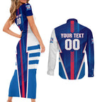 Personalized Western Bulldogs Couples Matching Short Sleeve Bodycon Dress and Long Sleeve Button Shirt Modern Geometric Sports Graphic Style