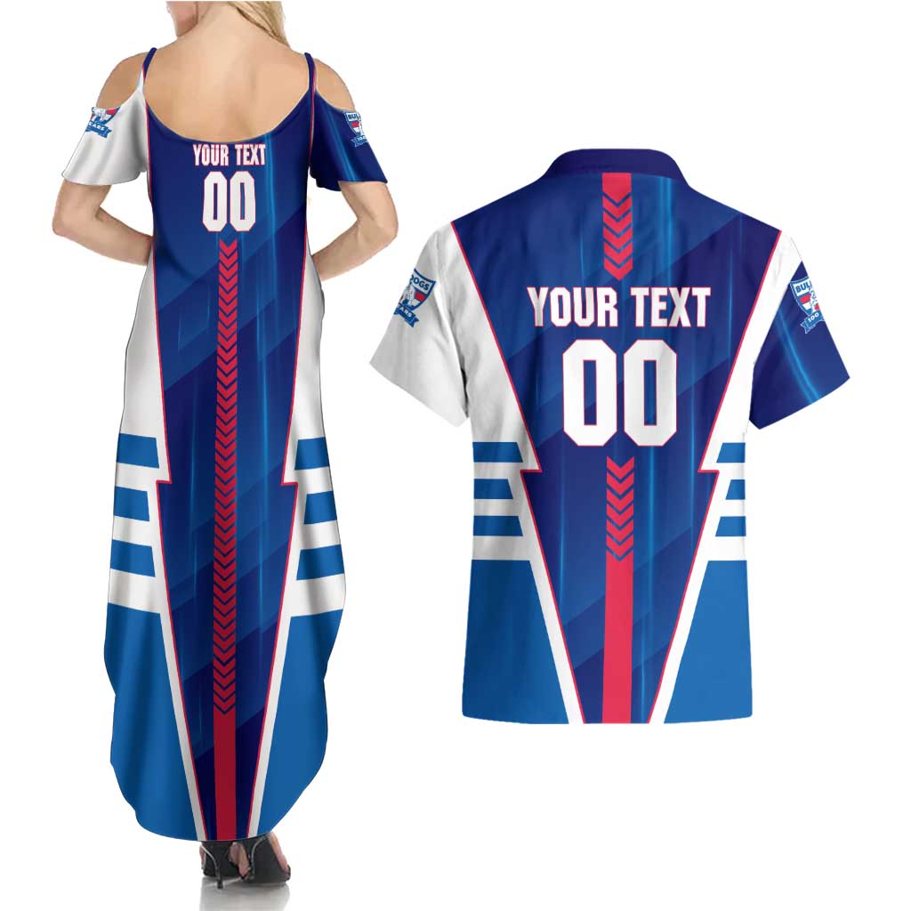 Personalized Western Bulldogs Couples Matching Summer Maxi Dress and Hawaiian Shirt Modern Geometric Sports Graphic Style
