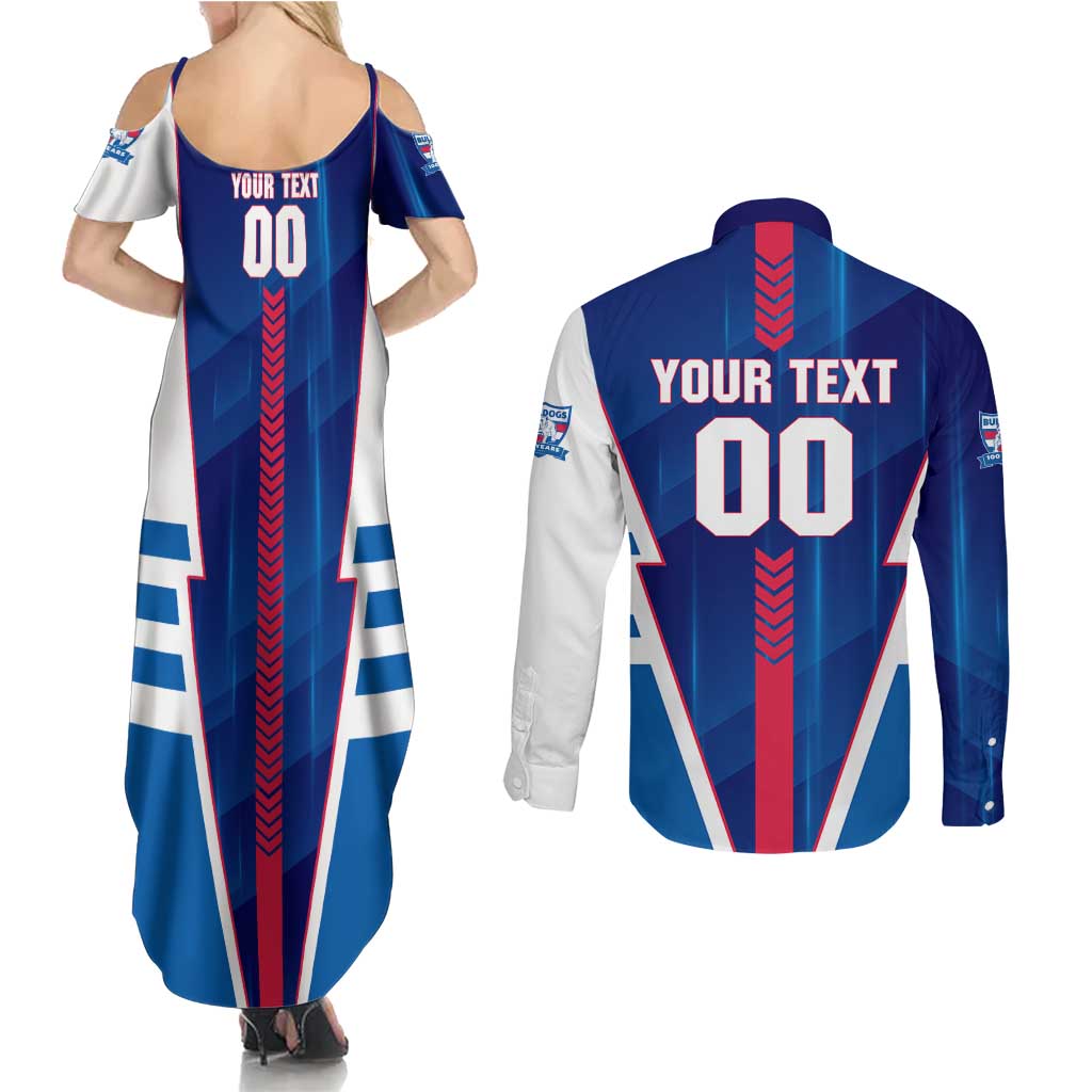 Personalized Western Bulldogs Couples Matching Summer Maxi Dress and Long Sleeve Button Shirt Modern Geometric Sports Graphic Style