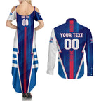 Personalized Western Bulldogs Couples Matching Summer Maxi Dress and Long Sleeve Button Shirt Modern Geometric Sports Graphic Style