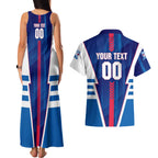 Personalized Western Bulldogs Couples Matching Tank Maxi Dress and Hawaiian Shirt Modern Geometric Sports Graphic Style