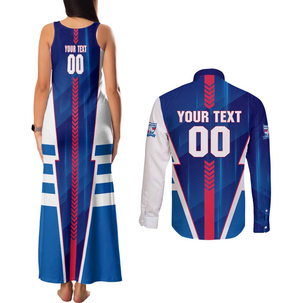 Personalized Western Bulldogs Couples Matching Tank Maxi Dress and Long Sleeve Button Shirt Modern Geometric Sports Graphic Style