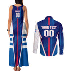Personalized Western Bulldogs Couples Matching Tank Maxi Dress and Long Sleeve Button Shirt Modern Geometric Sports Graphic Style