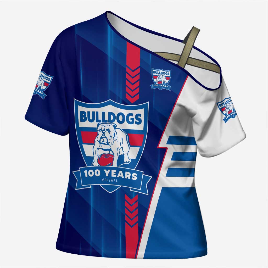 Personalized Western Bulldogs Cross Shoulder Shirt Modern Geometric Sports Graphic Style
