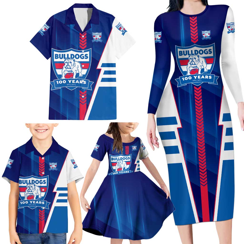 Personalized Western Bulldogs Family Matching Long Sleeve Bodycon Dress and Hawaiian Shirt Modern Geometric Sports Graphic Style