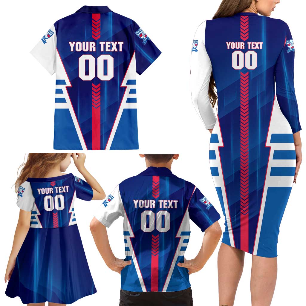 Personalized Western Bulldogs Family Matching Long Sleeve Bodycon Dress and Hawaiian Shirt Modern Geometric Sports Graphic Style