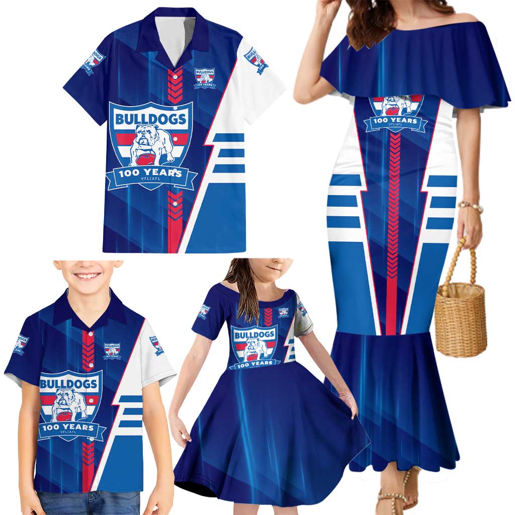 Personalized Western Bulldogs Family Matching Mermaid Dress and Hawaiian Shirt Modern Geometric Sports Graphic Style