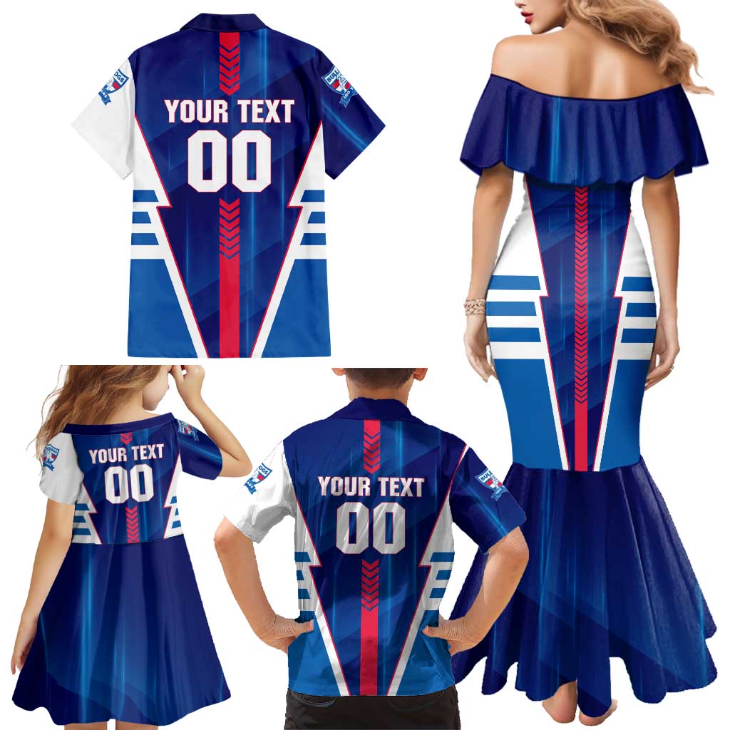 Personalized Western Bulldogs Family Matching Mermaid Dress and Hawaiian Shirt Modern Geometric Sports Graphic Style
