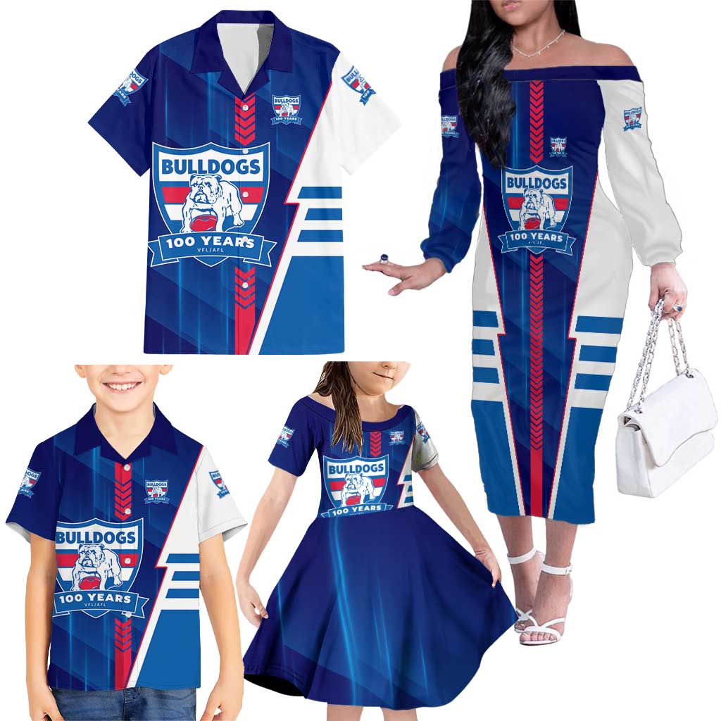 Personalized Western Bulldogs Family Matching Off The Shoulder Long Sleeve Dress and Hawaiian Shirt Modern Geometric Sports Graphic Style