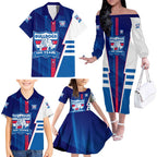 Personalized Western Bulldogs Family Matching Off The Shoulder Long Sleeve Dress and Hawaiian Shirt Modern Geometric Sports Graphic Style