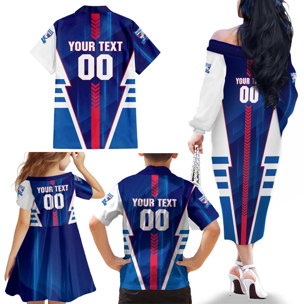 Personalized Western Bulldogs Family Matching Off The Shoulder Long Sleeve Dress and Hawaiian Shirt Modern Geometric Sports Graphic Style