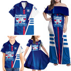 Personalized Western Bulldogs Family Matching Off Shoulder Maxi Dress and Hawaiian Shirt Modern Geometric Sports Graphic Style
