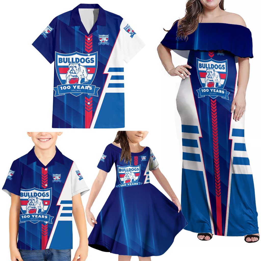 Personalized Western Bulldogs Family Matching Off Shoulder Maxi Dress and Hawaiian Shirt Modern Geometric Sports Graphic Style