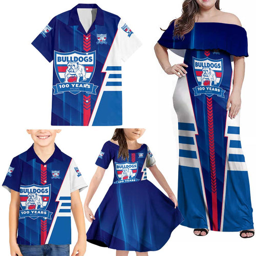 Personalized Western Bulldogs Family Matching Off Shoulder Maxi Dress and Hawaiian Shirt Modern Geometric Sports Graphic Style