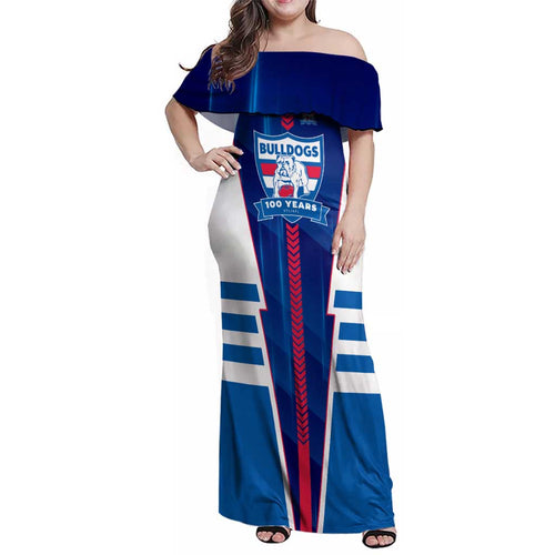 Personalized Western Bulldogs Family Matching Off Shoulder Maxi Dress and Hawaiian Shirt Modern Geometric Sports Graphic Style