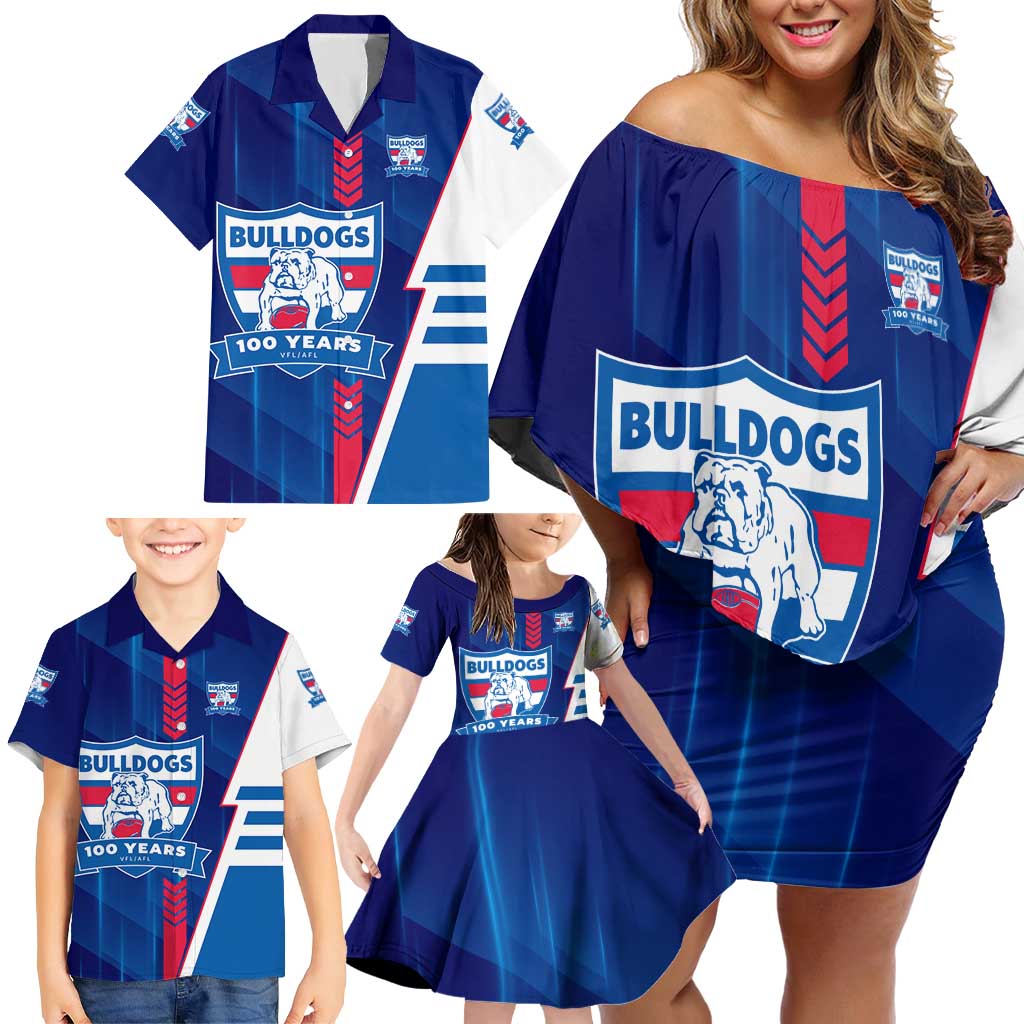Personalized Western Bulldogs Family Matching Off Shoulder Short Dress and Hawaiian Shirt Modern Geometric Sports Graphic Style