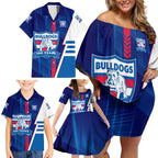 Personalized Western Bulldogs Family Matching Off Shoulder Short Dress and Hawaiian Shirt Modern Geometric Sports Graphic Style