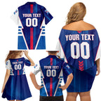 Personalized Western Bulldogs Family Matching Off Shoulder Short Dress and Hawaiian Shirt Modern Geometric Sports Graphic Style