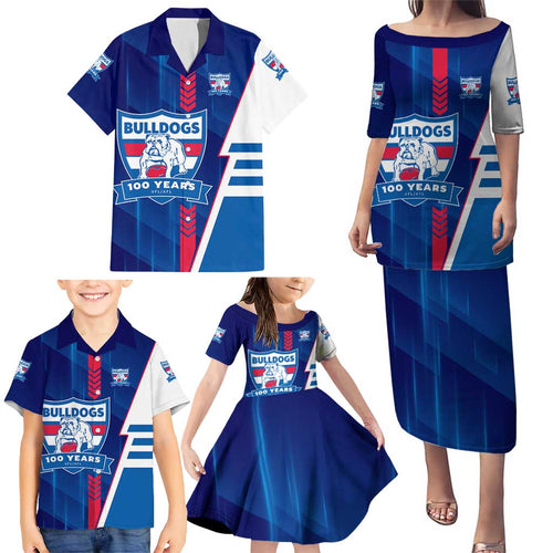 Personalized Western Bulldogs Family Matching Puletasi and Hawaiian Shirt Modern Geometric Sports Graphic Style