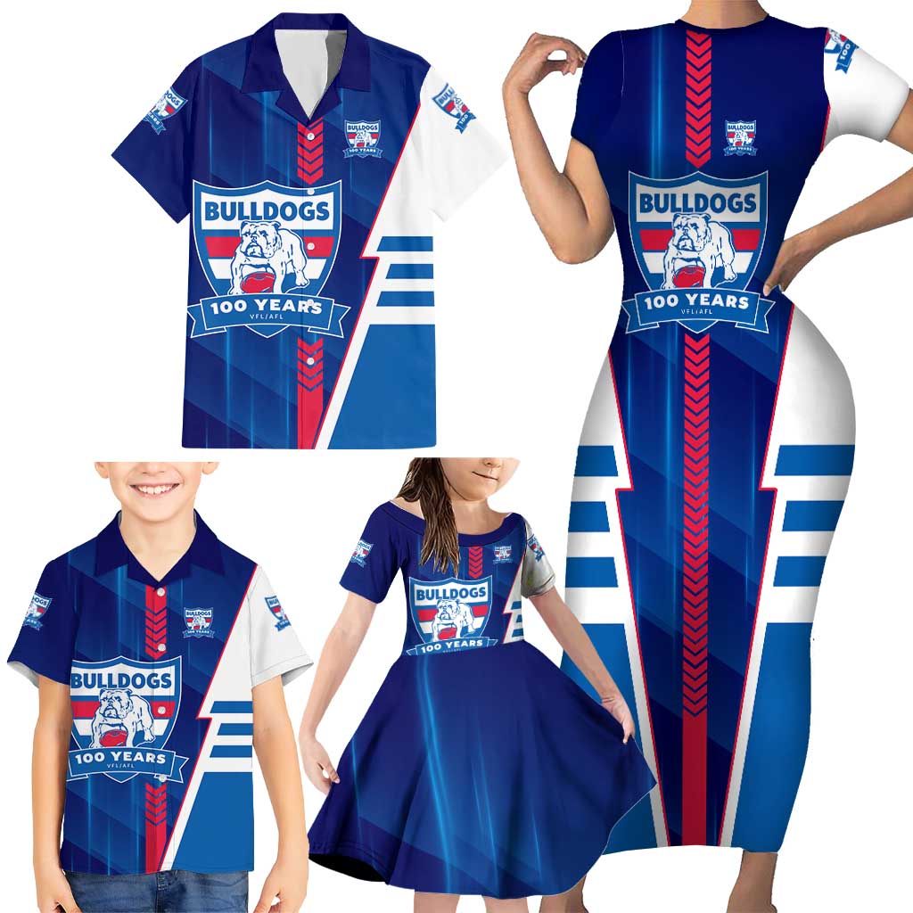 Personalized Western Bulldogs Family Matching Short Sleeve Bodycon Dress and Hawaiian Shirt Modern Geometric Sports Graphic Style