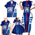 Personalized Western Bulldogs Family Matching Short Sleeve Bodycon Dress and Hawaiian Shirt Modern Geometric Sports Graphic Style