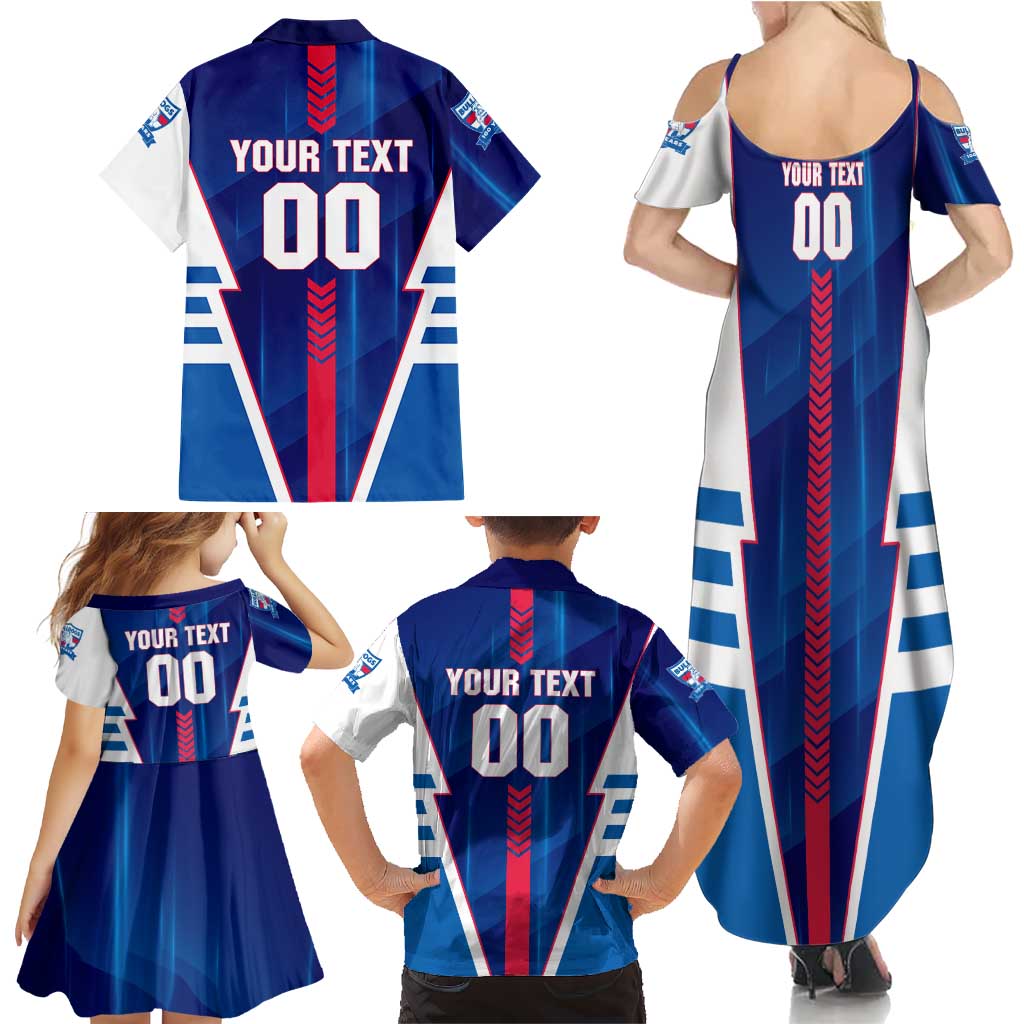 Personalized Western Bulldogs Family Matching Summer Maxi Dress and Hawaiian Shirt Modern Geometric Sports Graphic Style