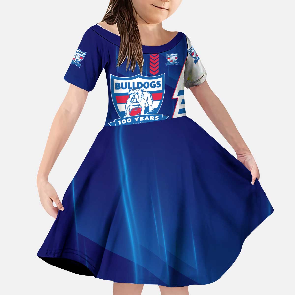 Personalized Western Bulldogs Kid Short Sleeve Dress Modern Geometric Sports Graphic Style