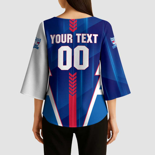 Personalized Western Bulldogs Kimono Sleeve Blouse Modern Geometric Sports Graphic Style