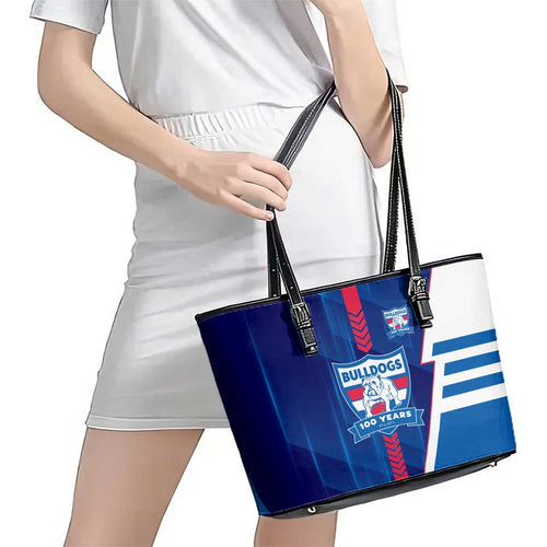 Western Bulldogs Leather Tote Bag Modern Geometric Sports Graphic Style