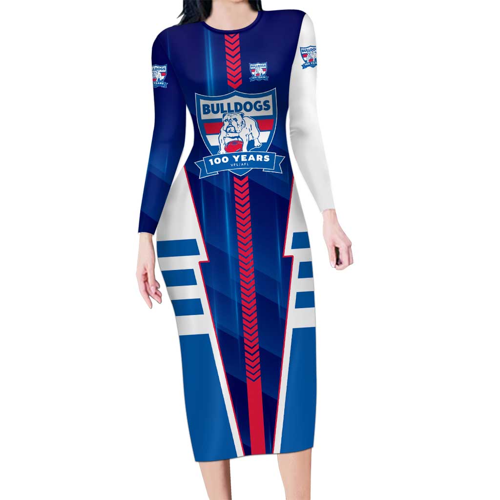 Personalized Western Bulldogs Long Sleeve Bodycon Dress Modern Geometric Sports Graphic Style