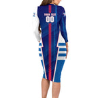 Personalized Western Bulldogs Long Sleeve Bodycon Dress Modern Geometric Sports Graphic Style