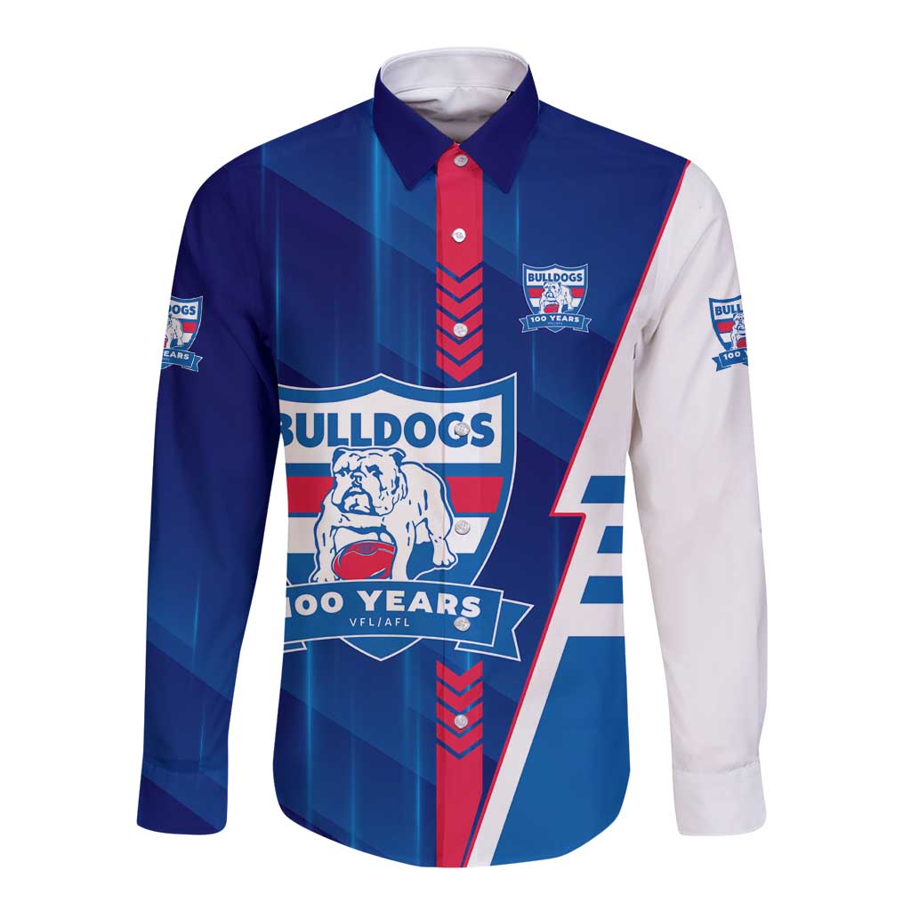 Personalized Western Bulldogs Long Sleeve Button Shirt Modern Geometric Sports Graphic Style