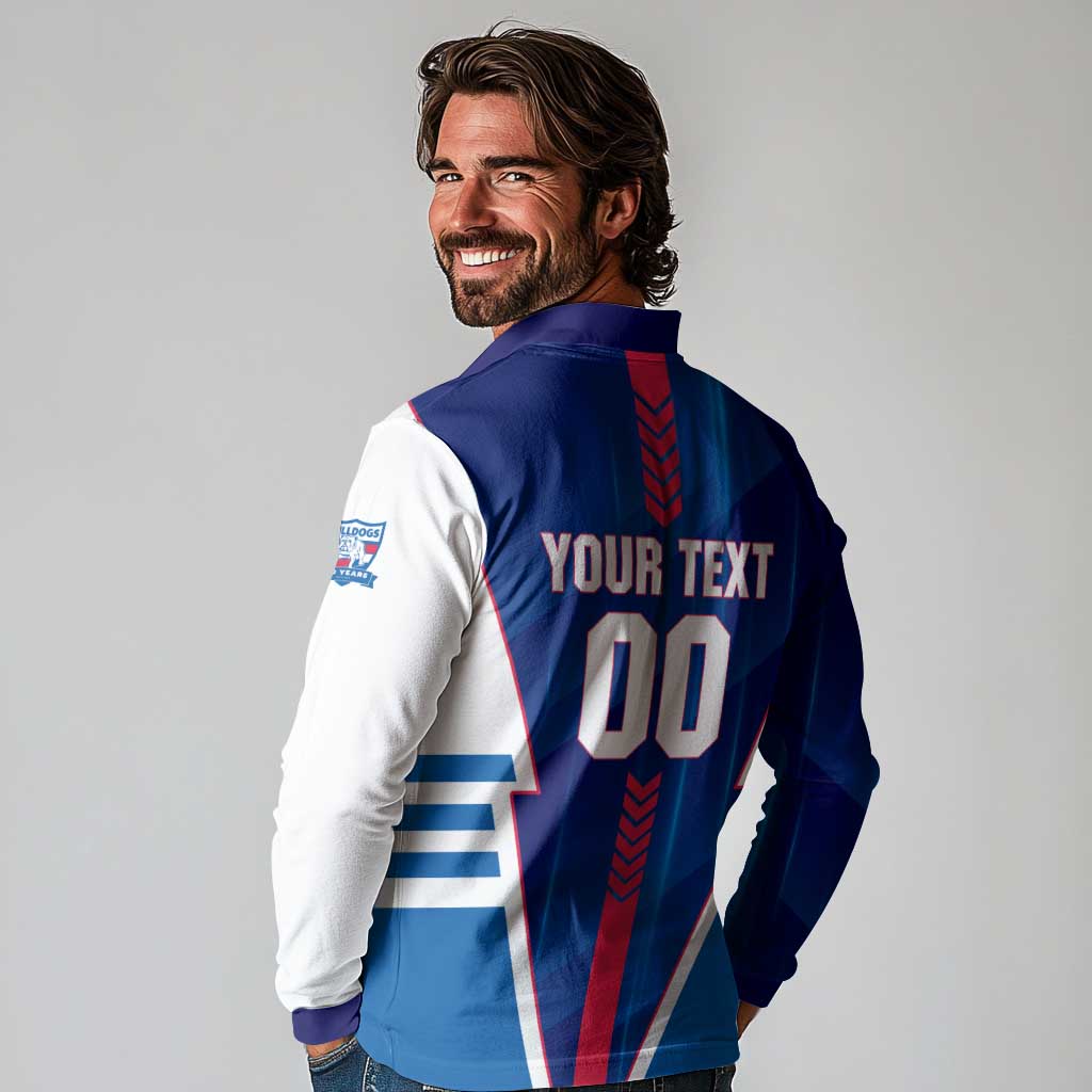 Personalized Western Bulldogs Long Sleeve Polo Shirt Modern Geometric Sports Graphic Style