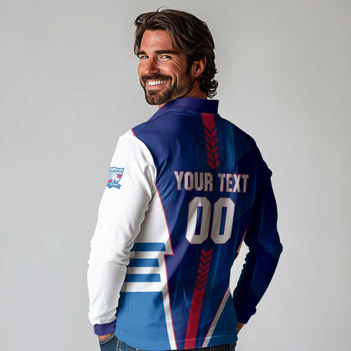 Personalized Western Bulldogs Long Sleeve Polo Shirt Modern Geometric Sports Graphic Style