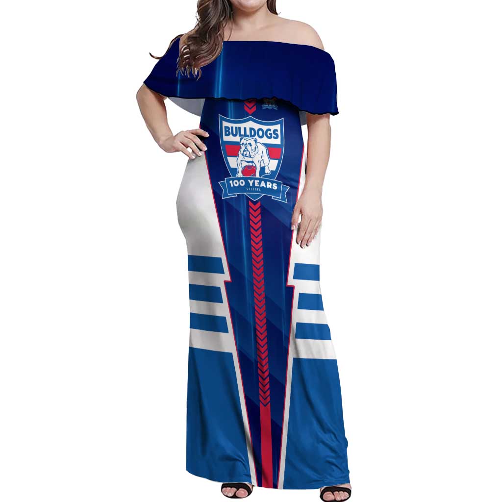 Personalized Western Bulldogs Off Shoulder Maxi Dress Modern Geometric Sports Graphic Style