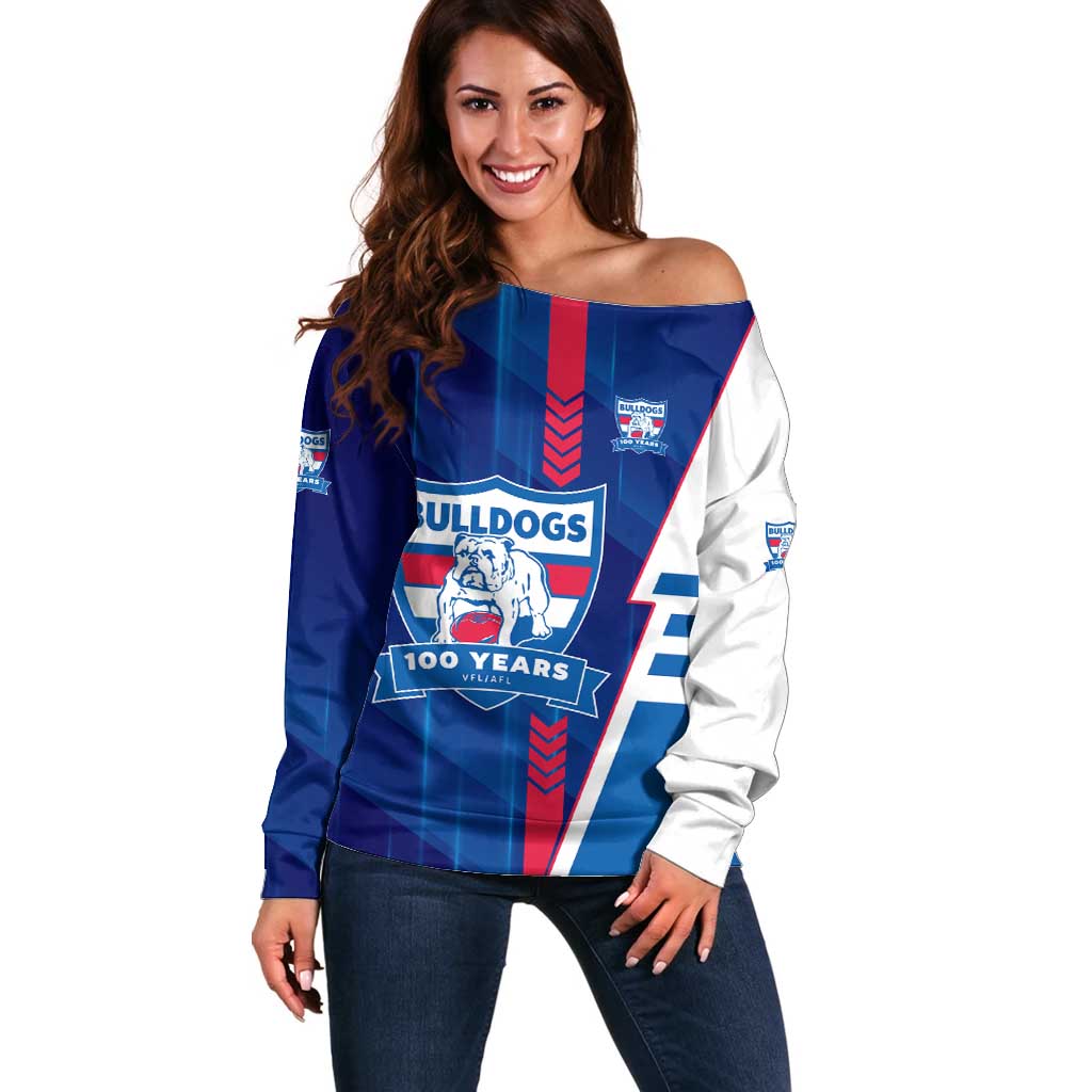 Personalized Western Bulldogs Off Shoulder Sweater Modern Geometric Sports Graphic Style