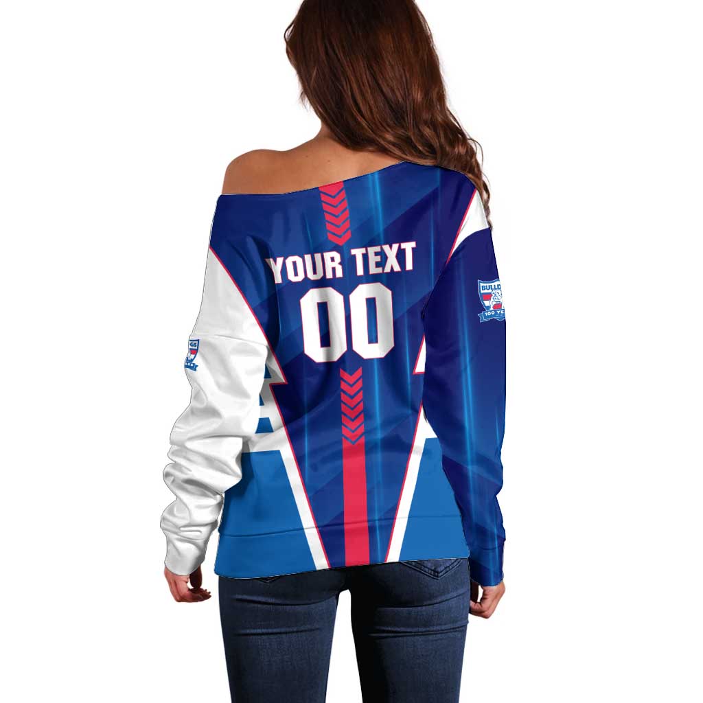 Personalized Western Bulldogs Off Shoulder Sweater Modern Geometric Sports Graphic Style