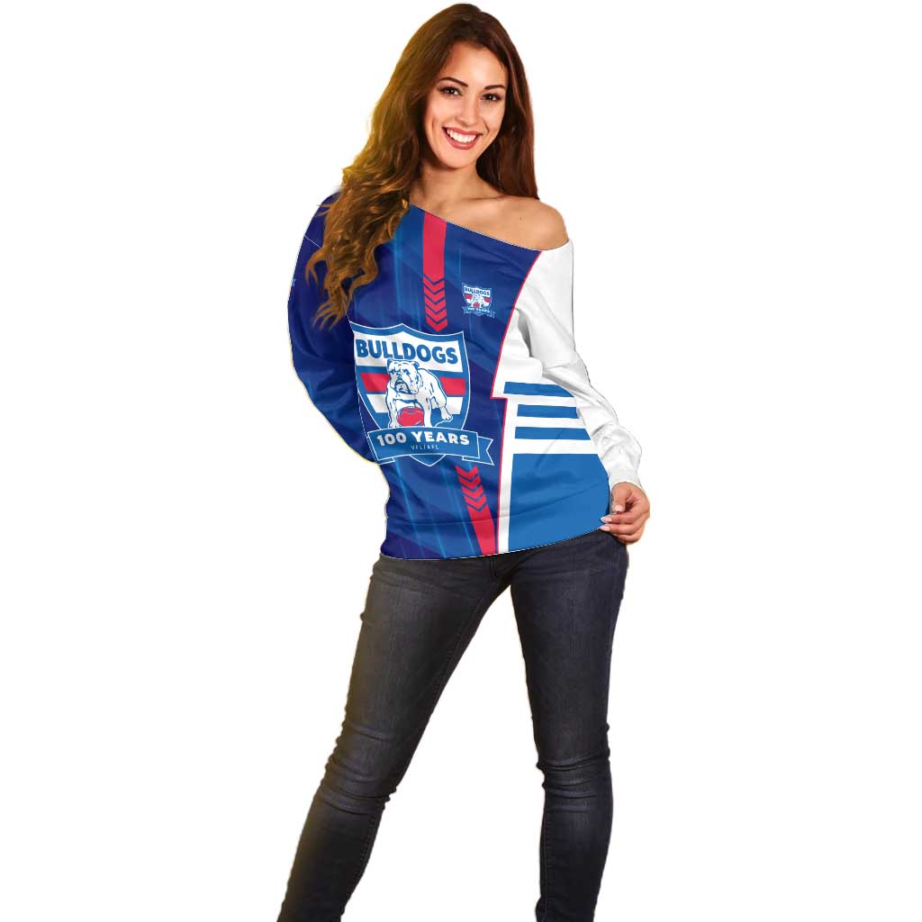 Personalized Western Bulldogs Off Shoulder Sweater Modern Geometric Sports Graphic Style
