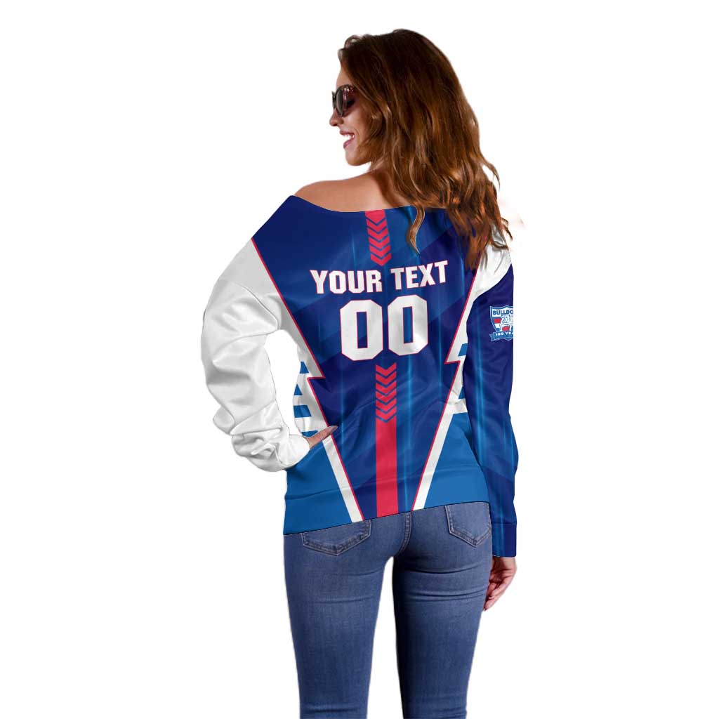Personalized Western Bulldogs Off Shoulder Sweater Modern Geometric Sports Graphic Style