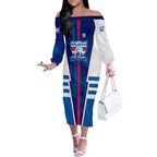 Personalized Western Bulldogs Off The Shoulder Long Sleeve Dress Modern Geometric Sports Graphic Style