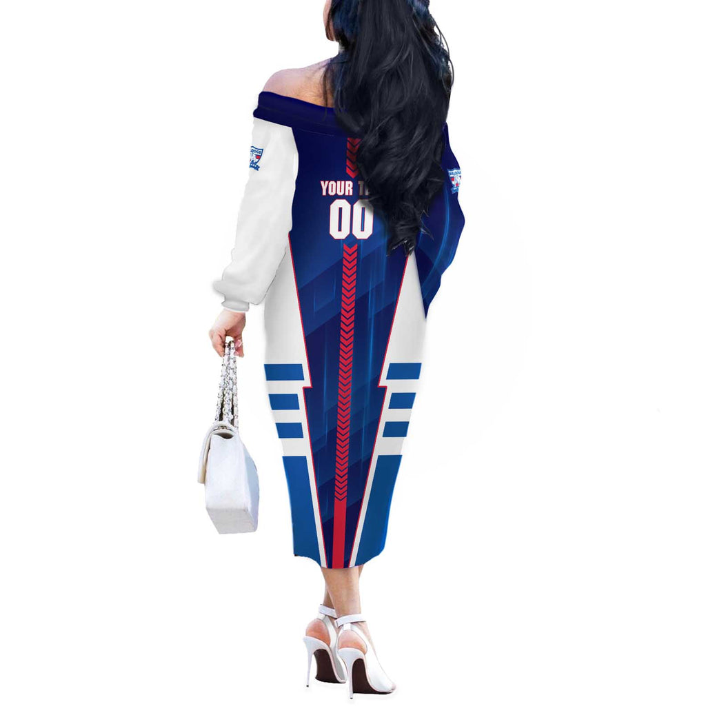 Personalized Western Bulldogs Off The Shoulder Long Sleeve Dress Modern Geometric Sports Graphic Style