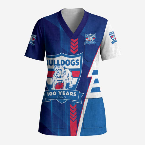 Personalized Western Bulldogs Scrub Top Modern Geometric Sports Graphic Style