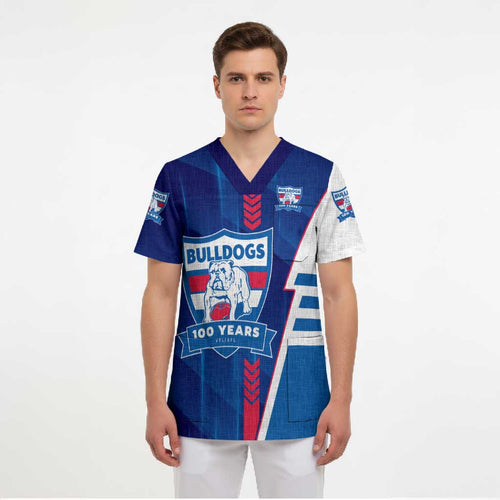 Personalized Western Bulldogs Scrub Top Modern Geometric Sports Graphic Style