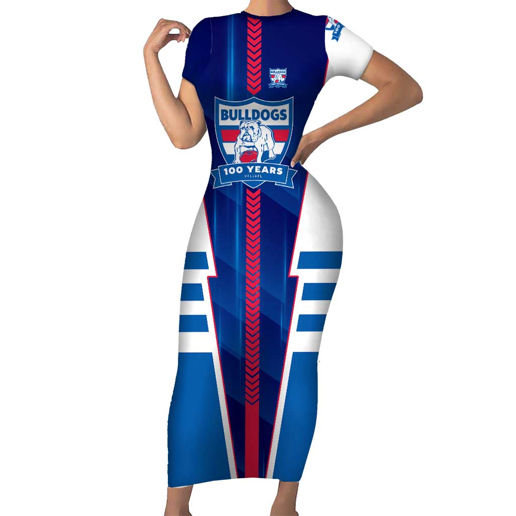 Personalized Western Bulldogs Short Sleeve Bodycon Dress Modern Geometric Sports Graphic Style