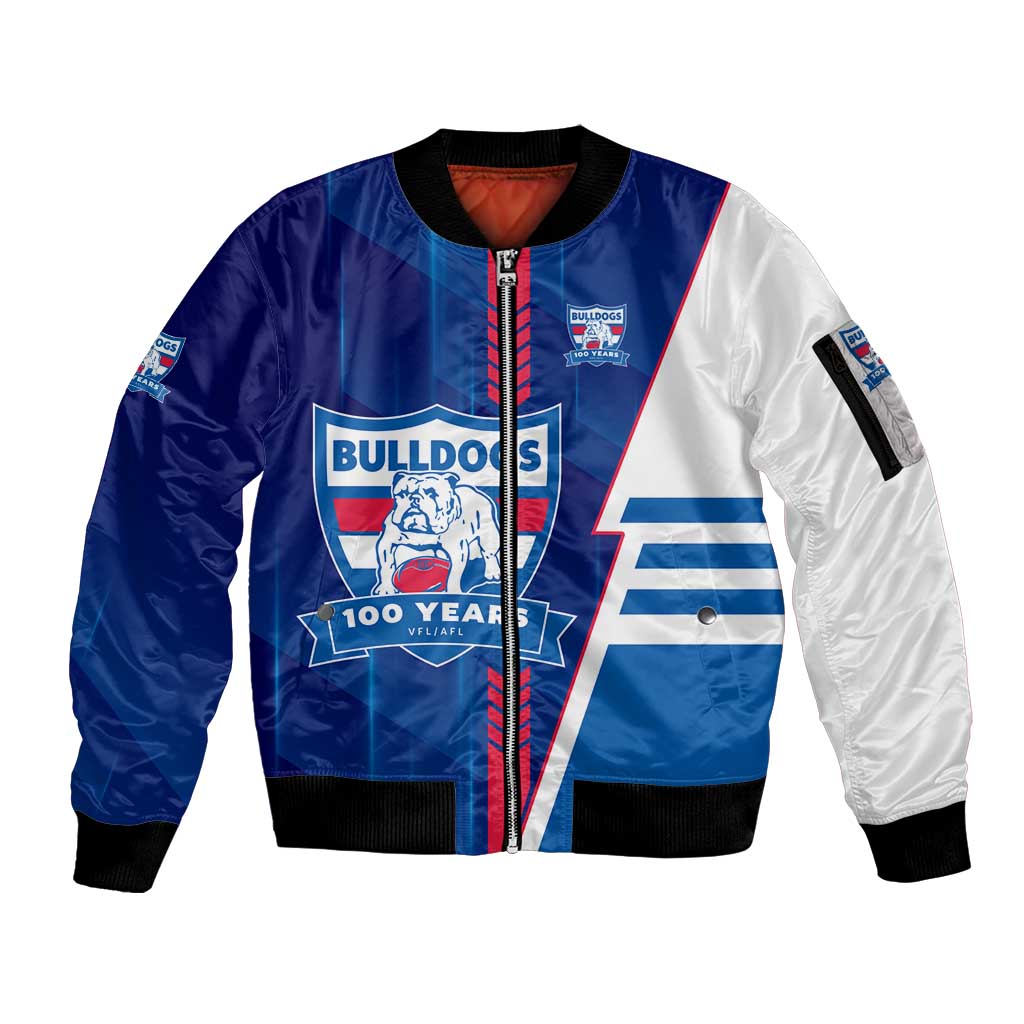 Personalized Western Bulldogs Sleeve Zip Bomber Jacket Modern Geometric Sports Graphic Style