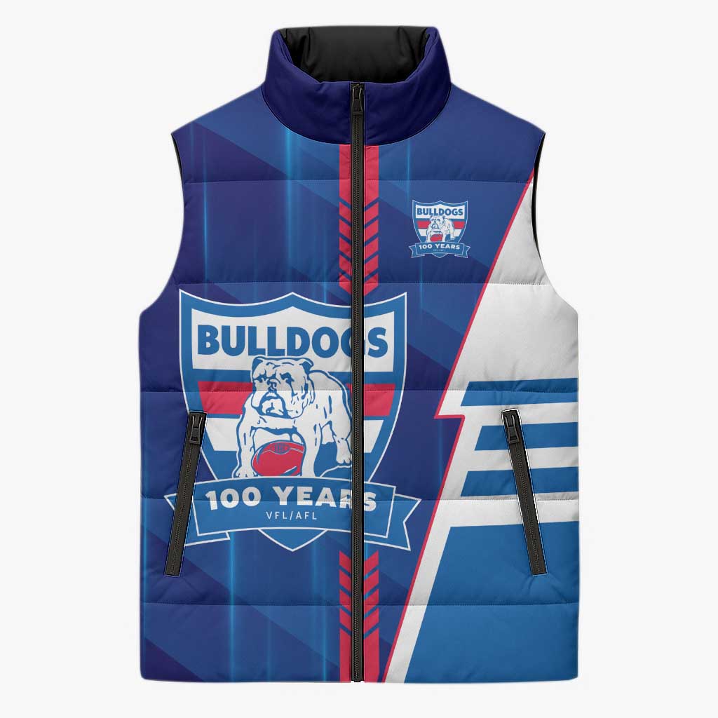 Personalized Western Bulldogs Sleeveless Puffer Jacket Modern Geometric Sports Graphic Style