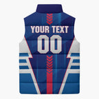 Personalized Western Bulldogs Sleeveless Puffer Jacket Modern Geometric Sports Graphic Style