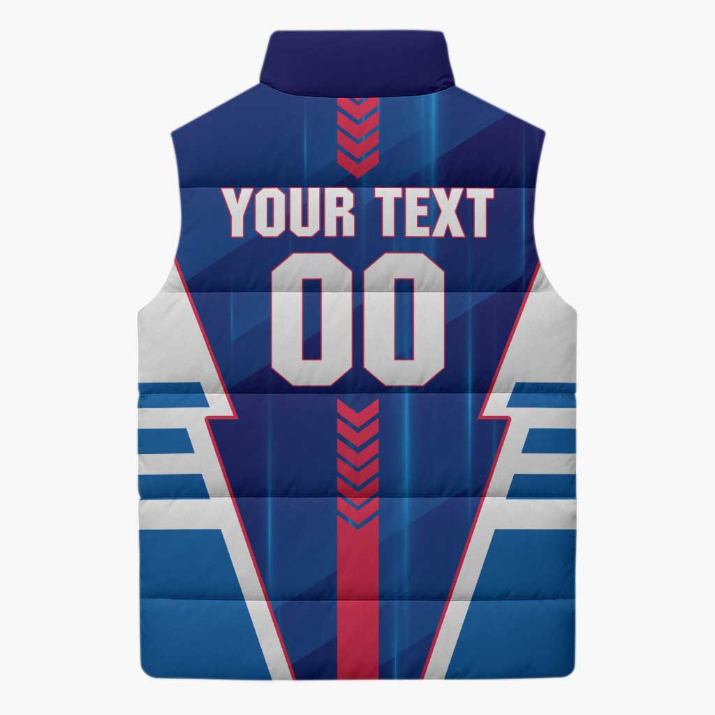 Personalized Western Bulldogs Sleeveless Puffer Jacket Modern Geometric Sports Graphic Style